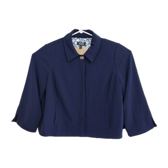 Dennis by Dennis Basso Snap-Up Women's Blazer Jacket, Size 24W, Navy Blue - Picture 1 of 11